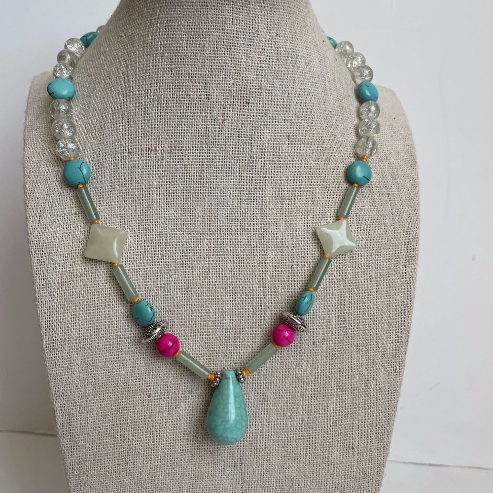 Artisan Eclectic Mixed Gemstones Beaded Necklace NEW